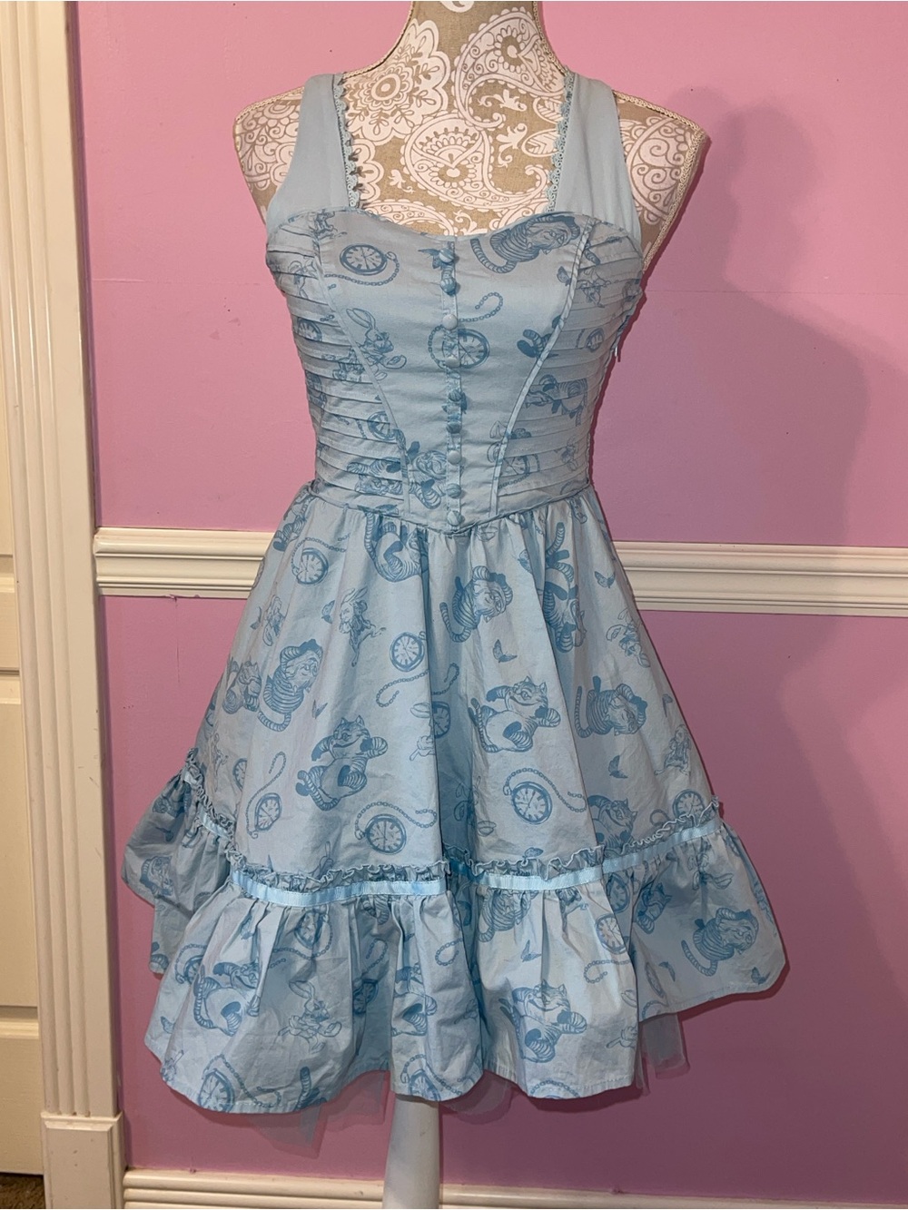 Alice in wonderland Disney Lolita corset dress Victorian Cheshire cat rabbit